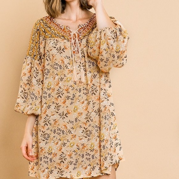 Boho Mixed Floral Cottagecore Lace Up Dress S M L - Picture 1 of 8